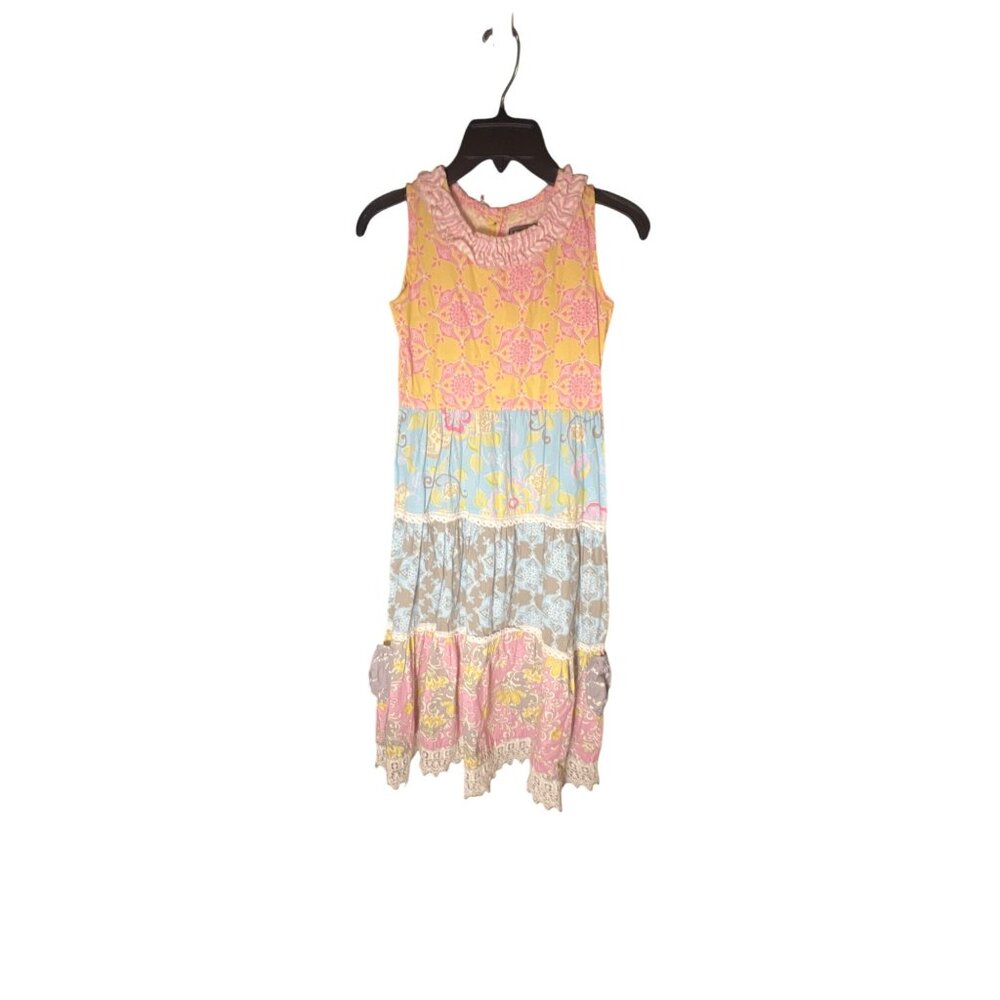 Mustard Pie Girls Bohemian Sleeveless Dress Size 12 Multicolor Cotton With Butto